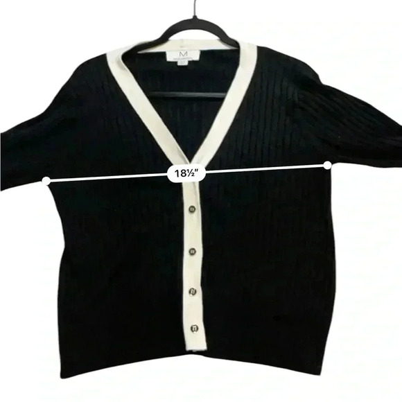 Magaschoni contrast trim button front V-neck sweater medium ribbed wool blend - Picture 3 of 12